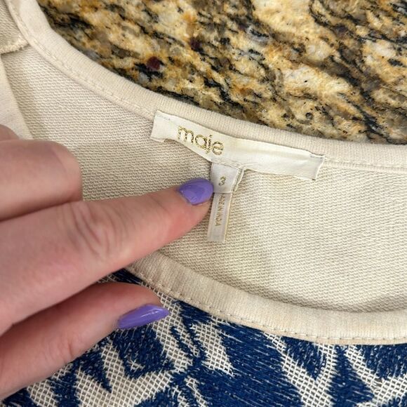 Maje Printed Short Sleeve Crew Neck Knitted Front Top Size L - Picture 4 of 9